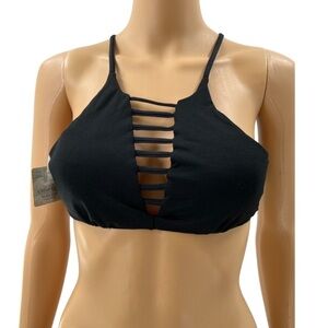 Coastal Waves Black Bikini Top Size L